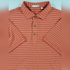 Tasc Polo Shirt Mens XL Orange White Striped Performance Stretch Golf Casual
